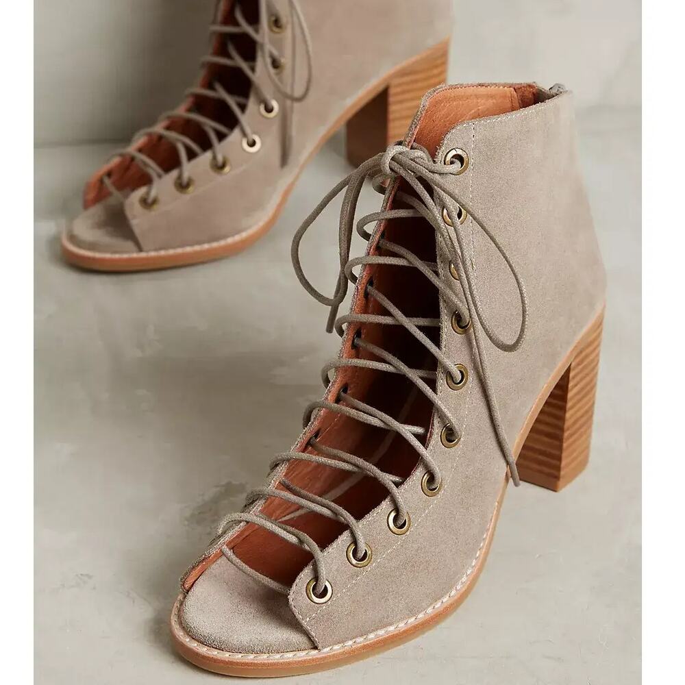 Jeffrey Campbell Cors Lace-Up Ankle Boot Womens Heels Brown Suede 9 Booties